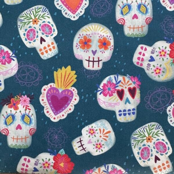 Skulls Teal Dia De Muertos by Paintbrush Studio